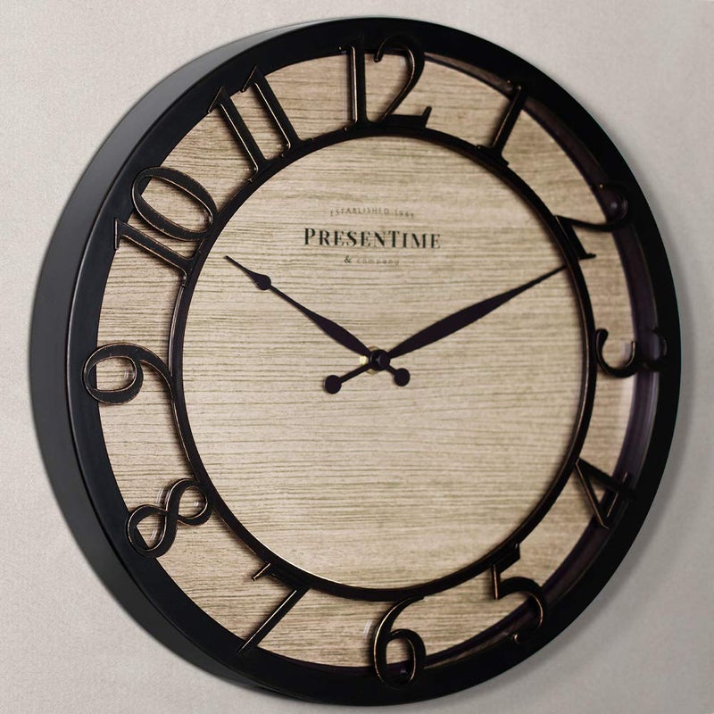 Presentime & Co 13" Farmhouse Series Wall Clock, Quartz Movement, Shiplap Style,Raised 3D Arabic Numeral, Oil Rubbed Bronze - Image 2